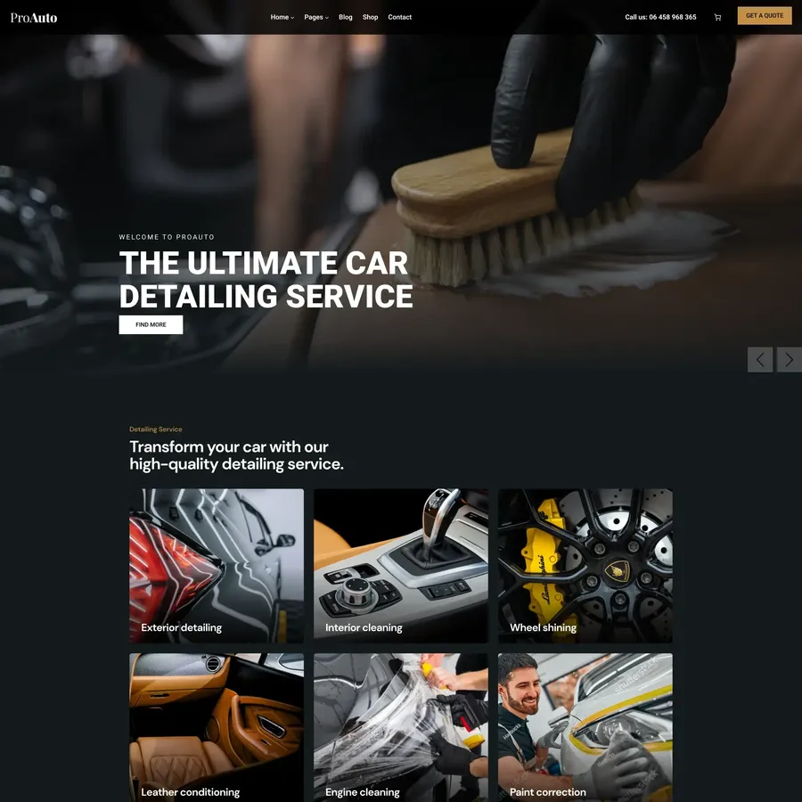 Car detailing shop website design example